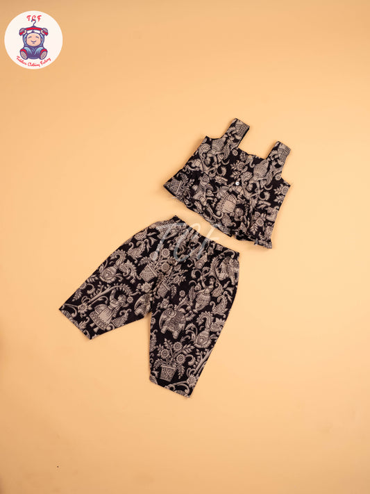 Black - Floral Printed Kalamkari Co-ords Sets