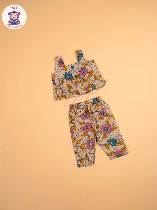 Cream - Floral Printed Kalamkari Co-ords Sets