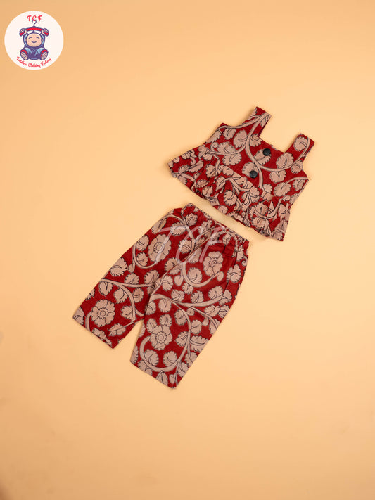 Red - Floral Printed Kalamkari Co-ords Sets