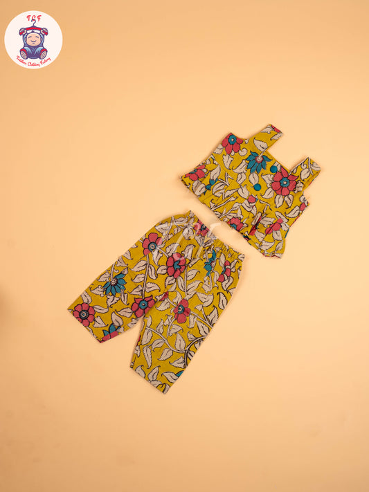 Mustard - Floral Printed Kalamkari Co-ords Sets