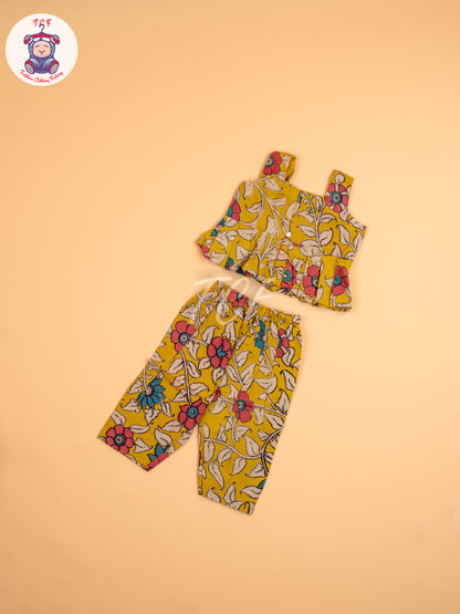 Mustard - Floral Printed Kalamkari Co-ords Sets