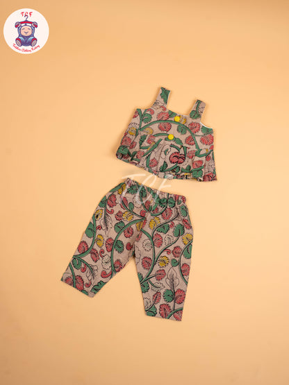 Cream - Floral Printed Kalamkari Co-ords Sets