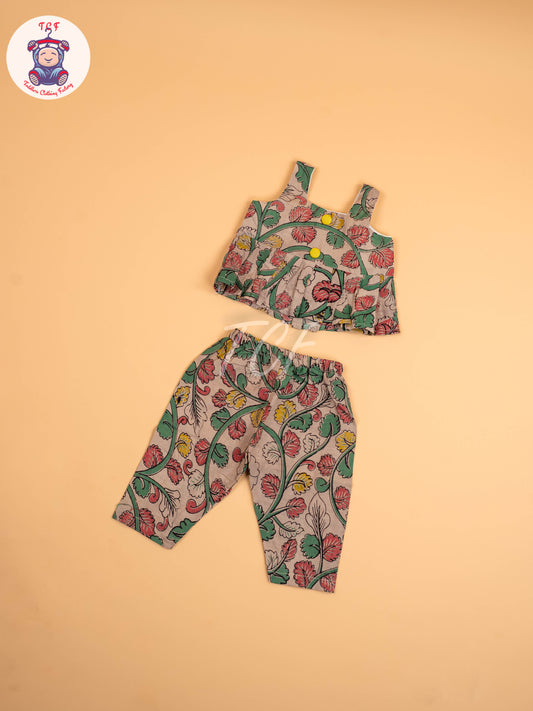 Cream - Floral Printed Kalamkari Co-ords Sets