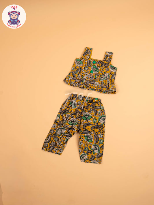 Mustard & Green - Floral Printed Kalamkari Co-ords Sets