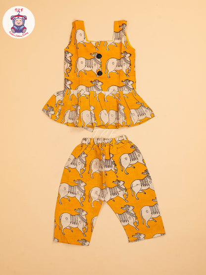 Mustard - Girls Readymade Printed Kalamakari Sets