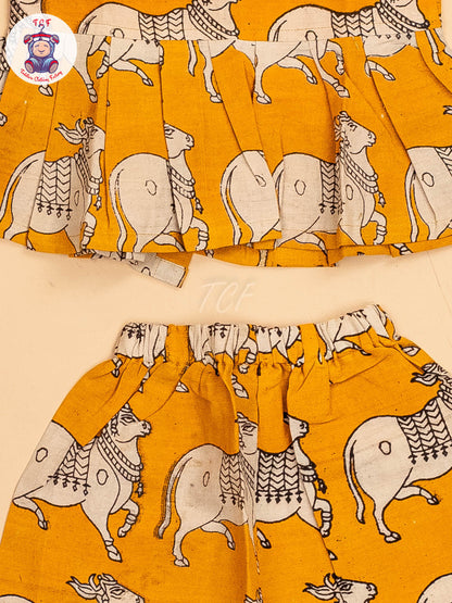 Mustard - Girls Readymade Printed Kalamakari Sets