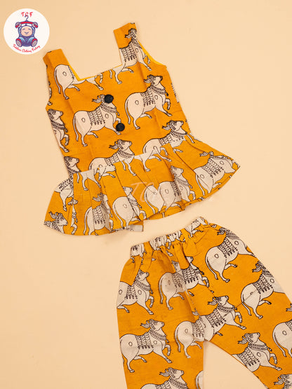 Mustard - Girls Readymade Printed Kalamakari Sets