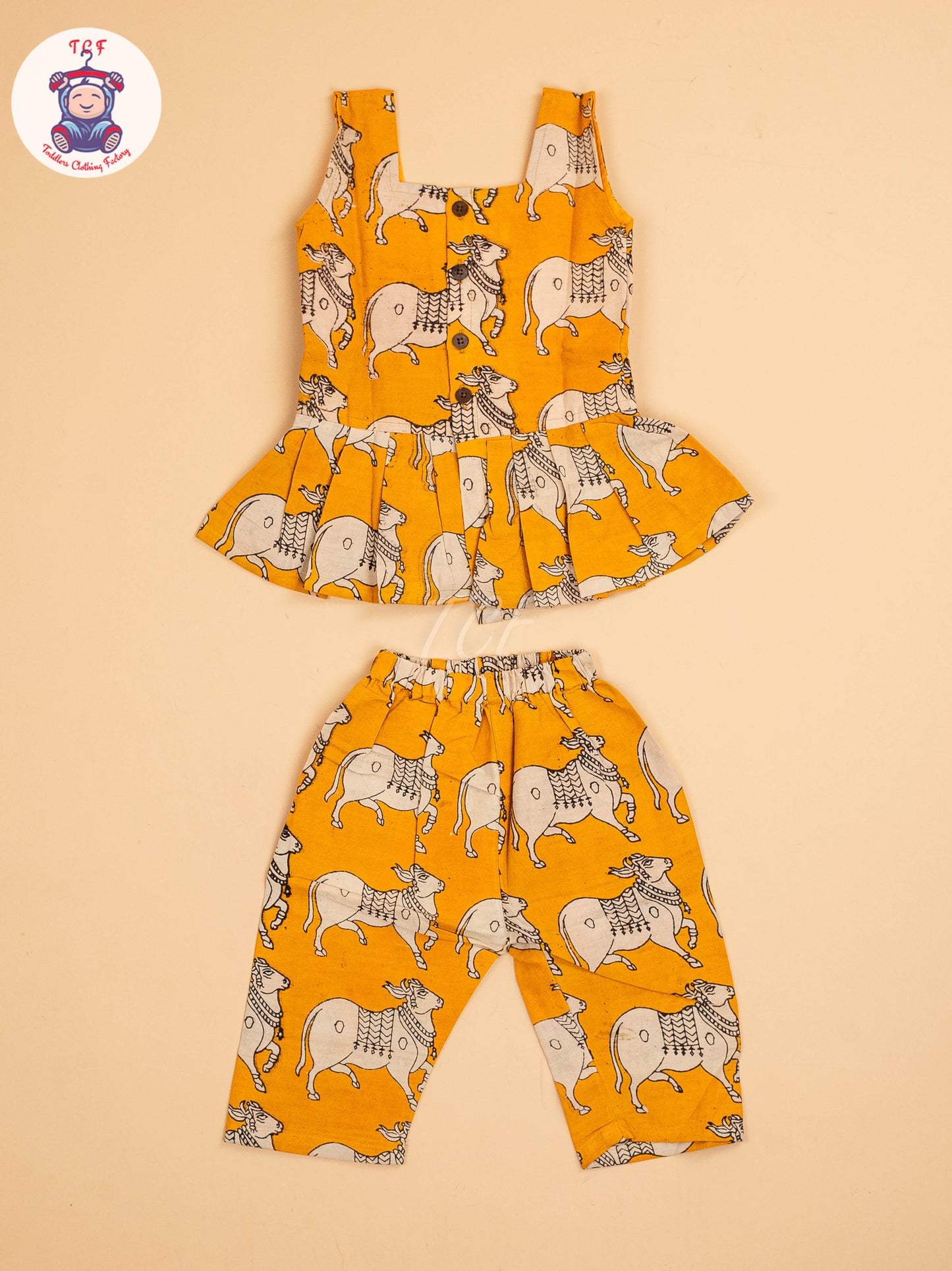 Mustard - Girls Readymade Printed Kalamakari Sets