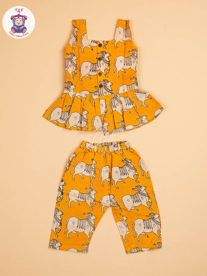 Mustard - Girls Readymade Printed Kalamakari Sets