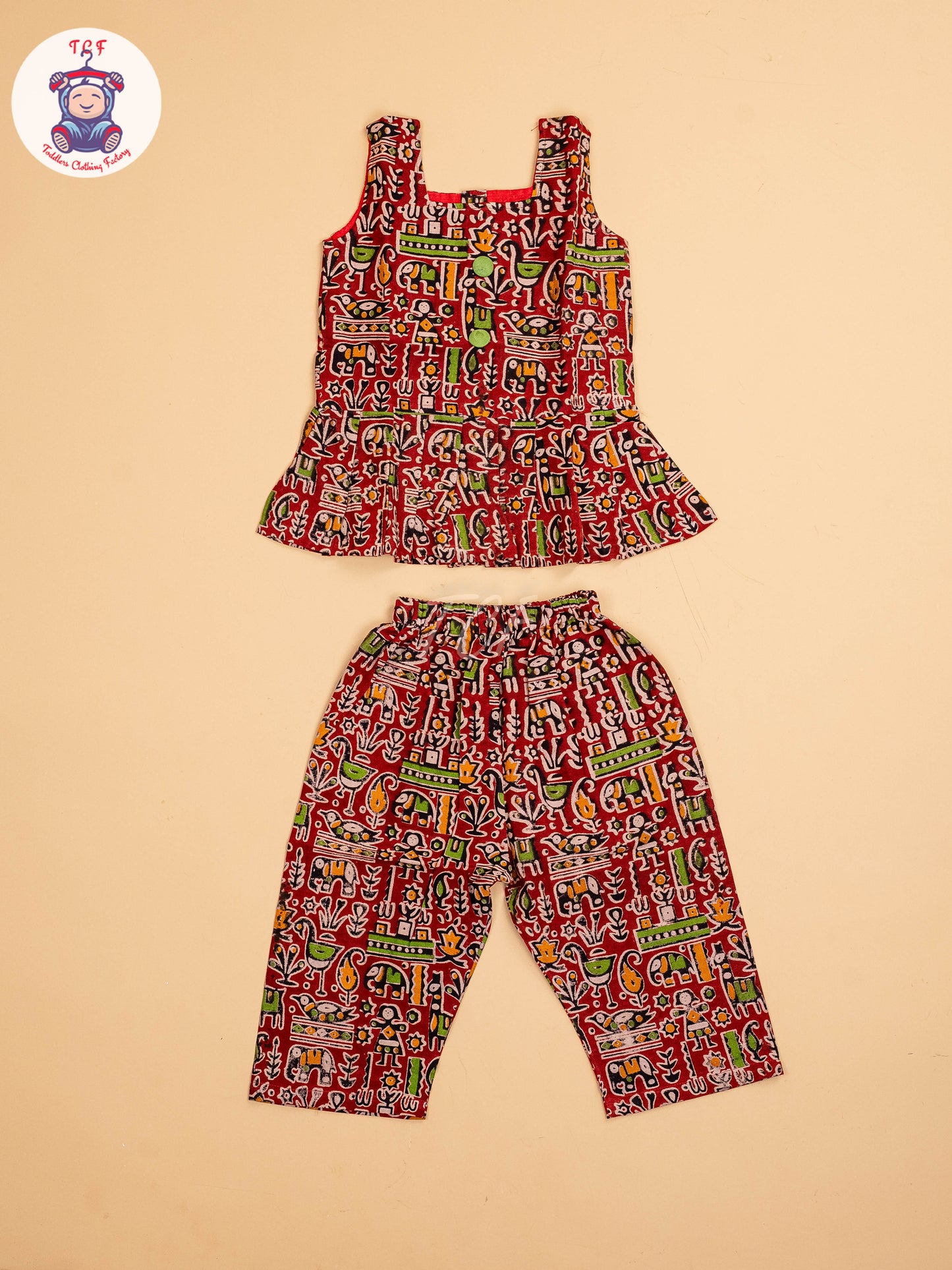 Maroon - Girls Readymade Printed Kalamakari Sets