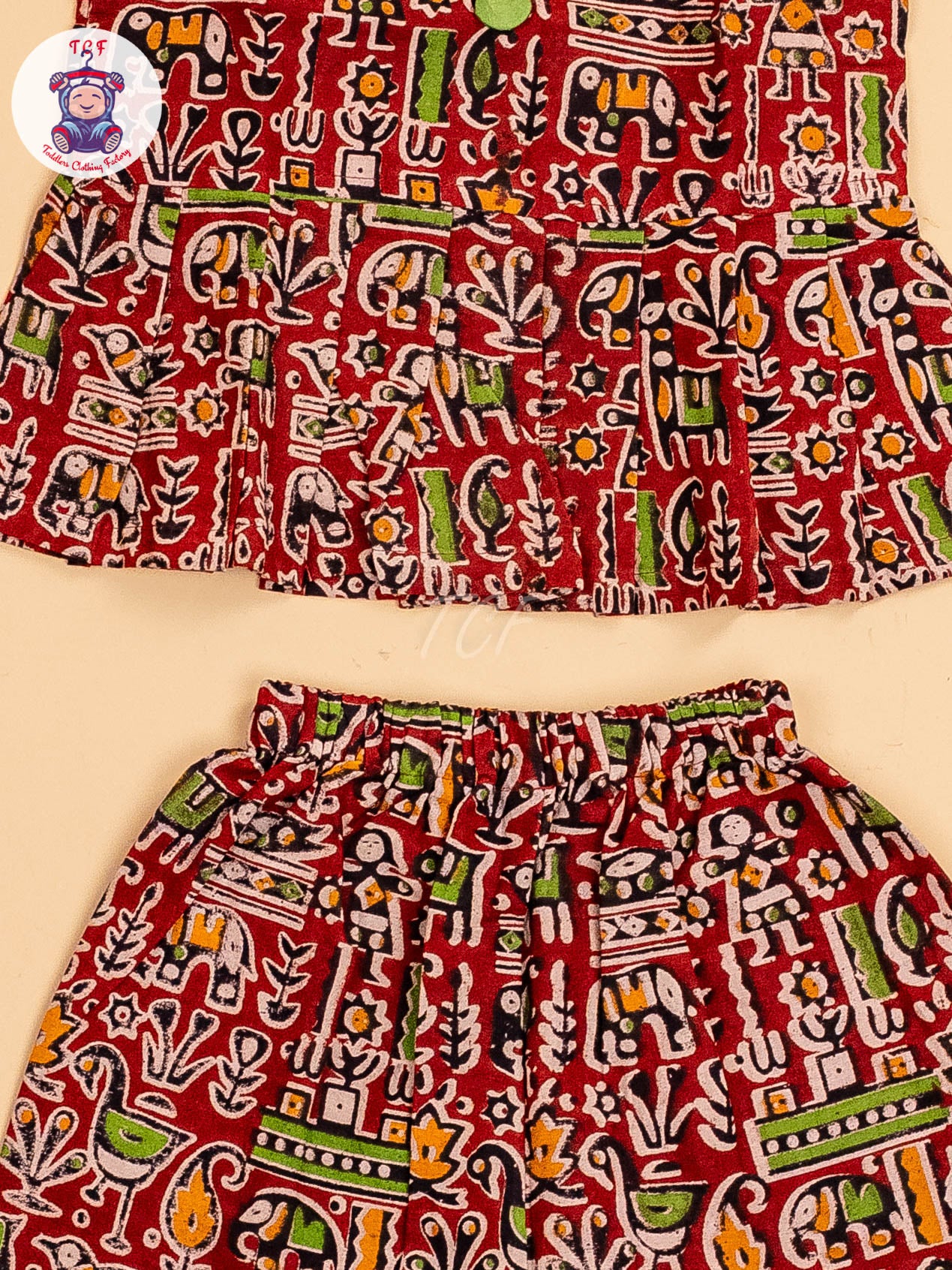 Maroon - Girls Readymade Printed Kalamakari Sets