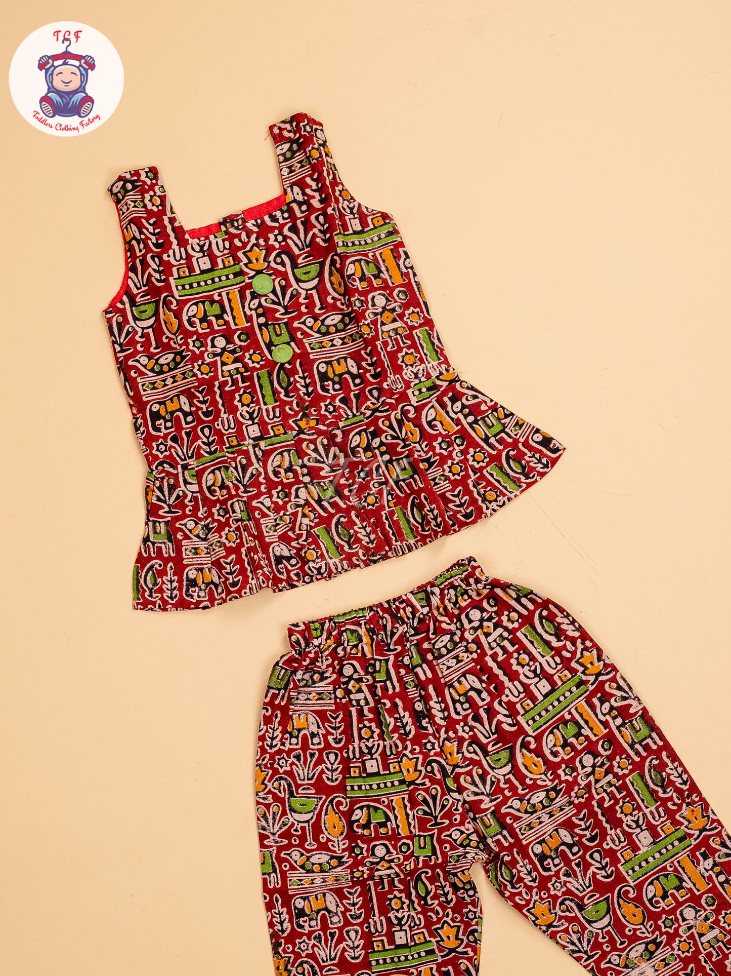 Maroon - Girls Readymade Printed Kalamakari Sets