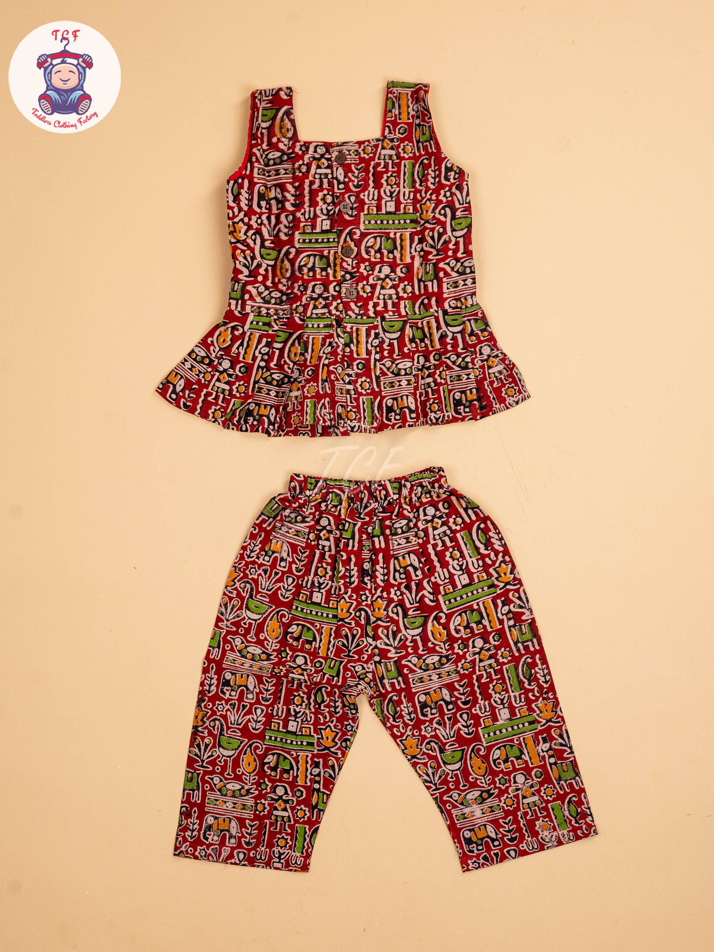Maroon - Girls Readymade Printed Kalamakari Sets