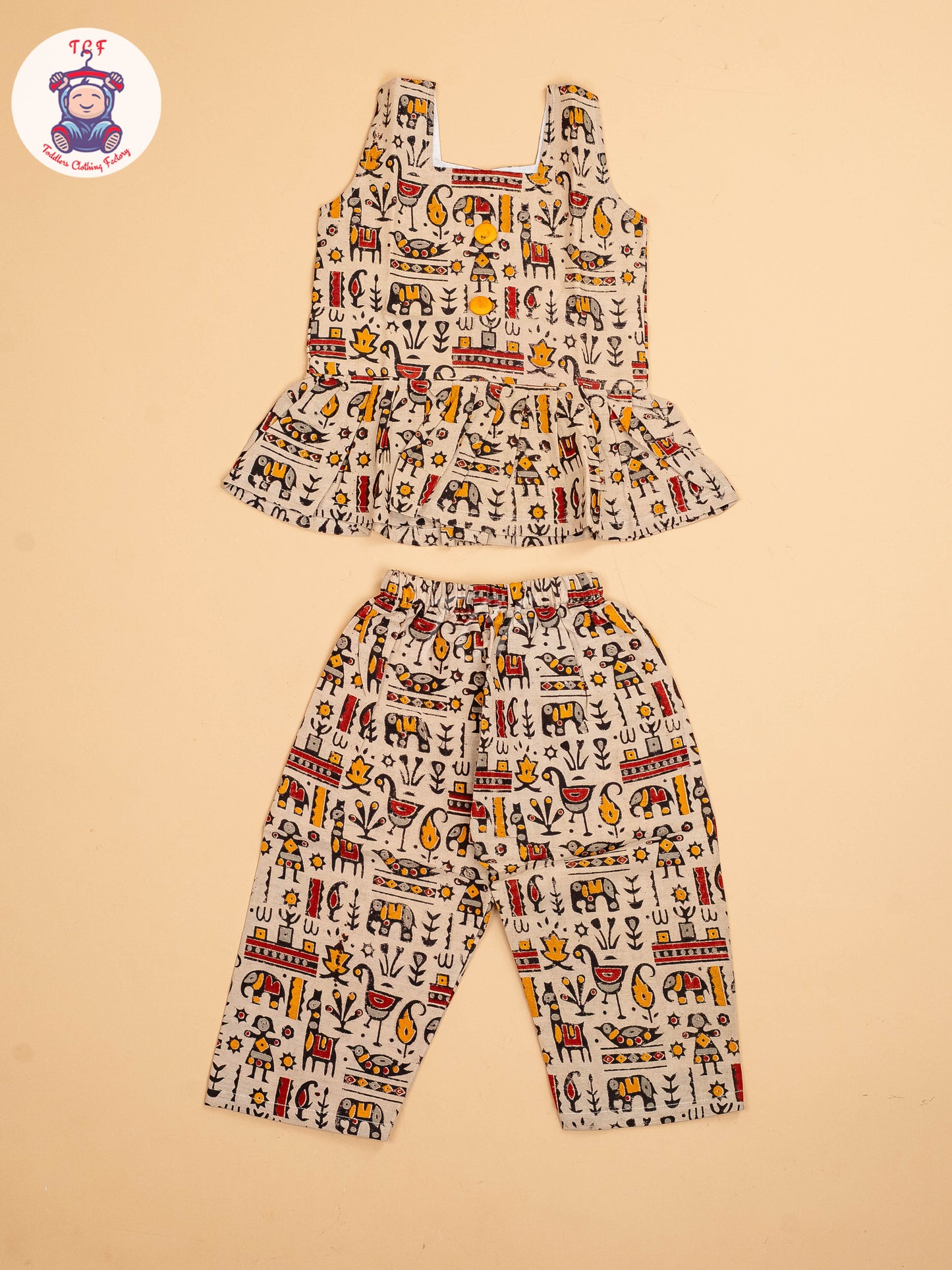 Cream - Girls Readymade Printed Kalamakari Sets
