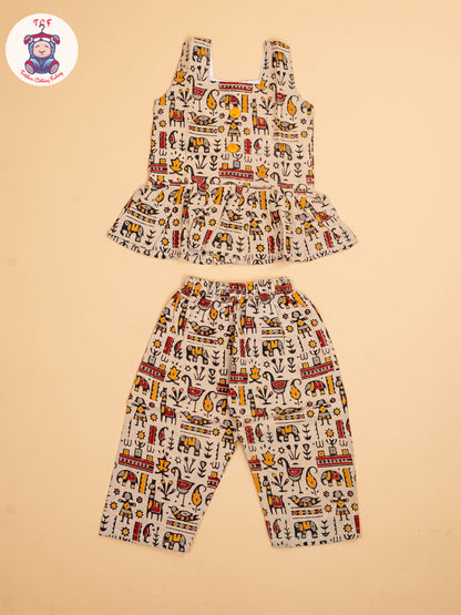 Cream - Girls Readymade Printed Kalamakari Sets