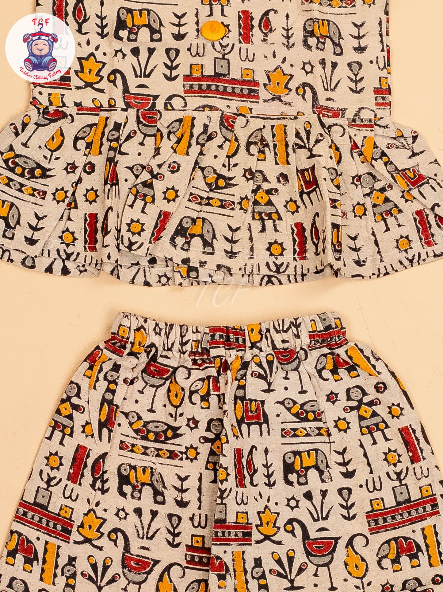 Cream - Girls Readymade Printed Kalamakari Sets
