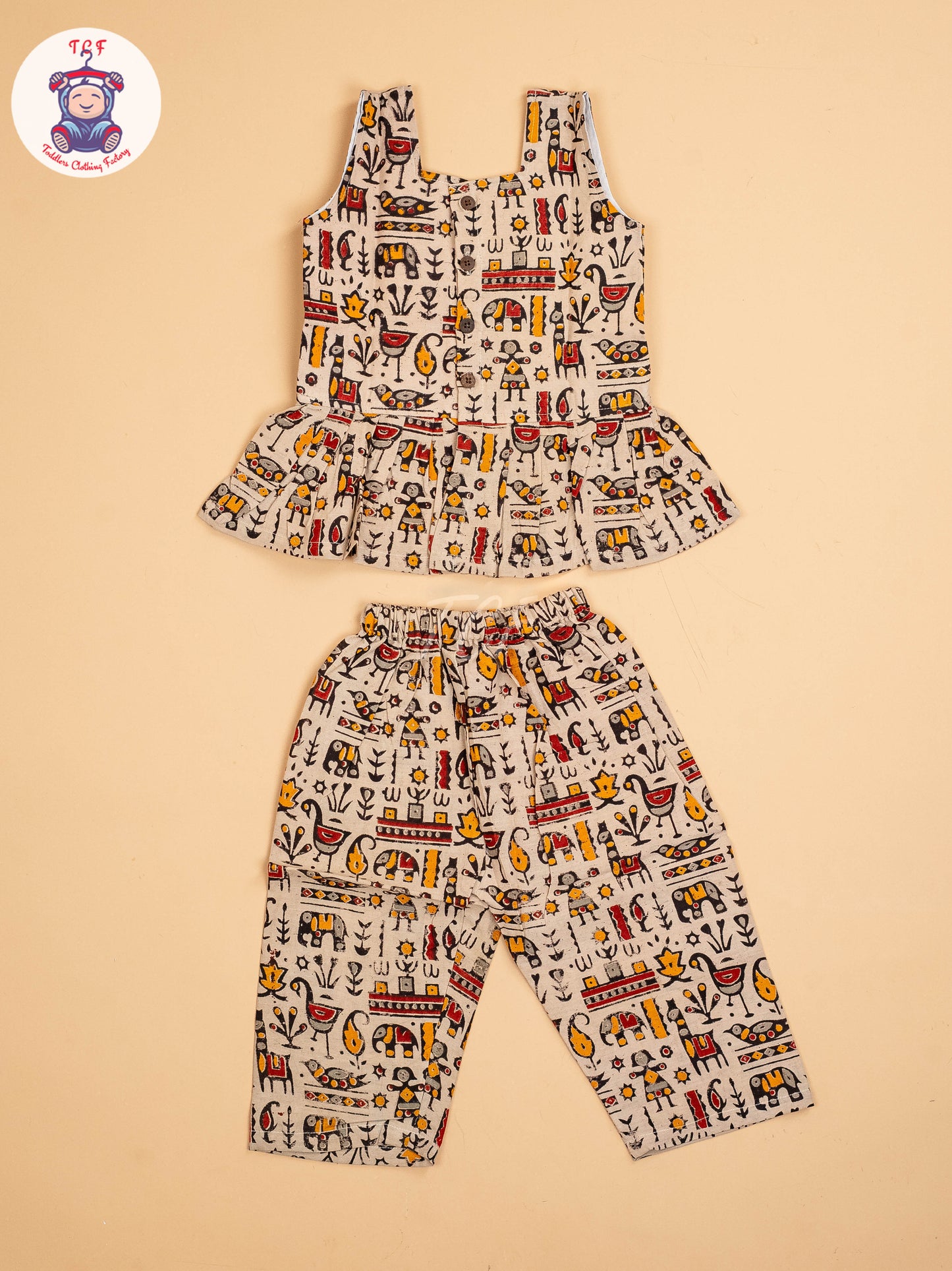 Cream - Girls Readymade Printed Kalamakari Sets