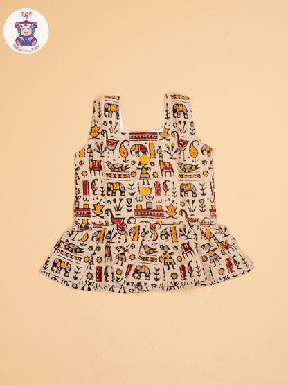 Cream - Girls Readymade Printed Kalamakari Sets