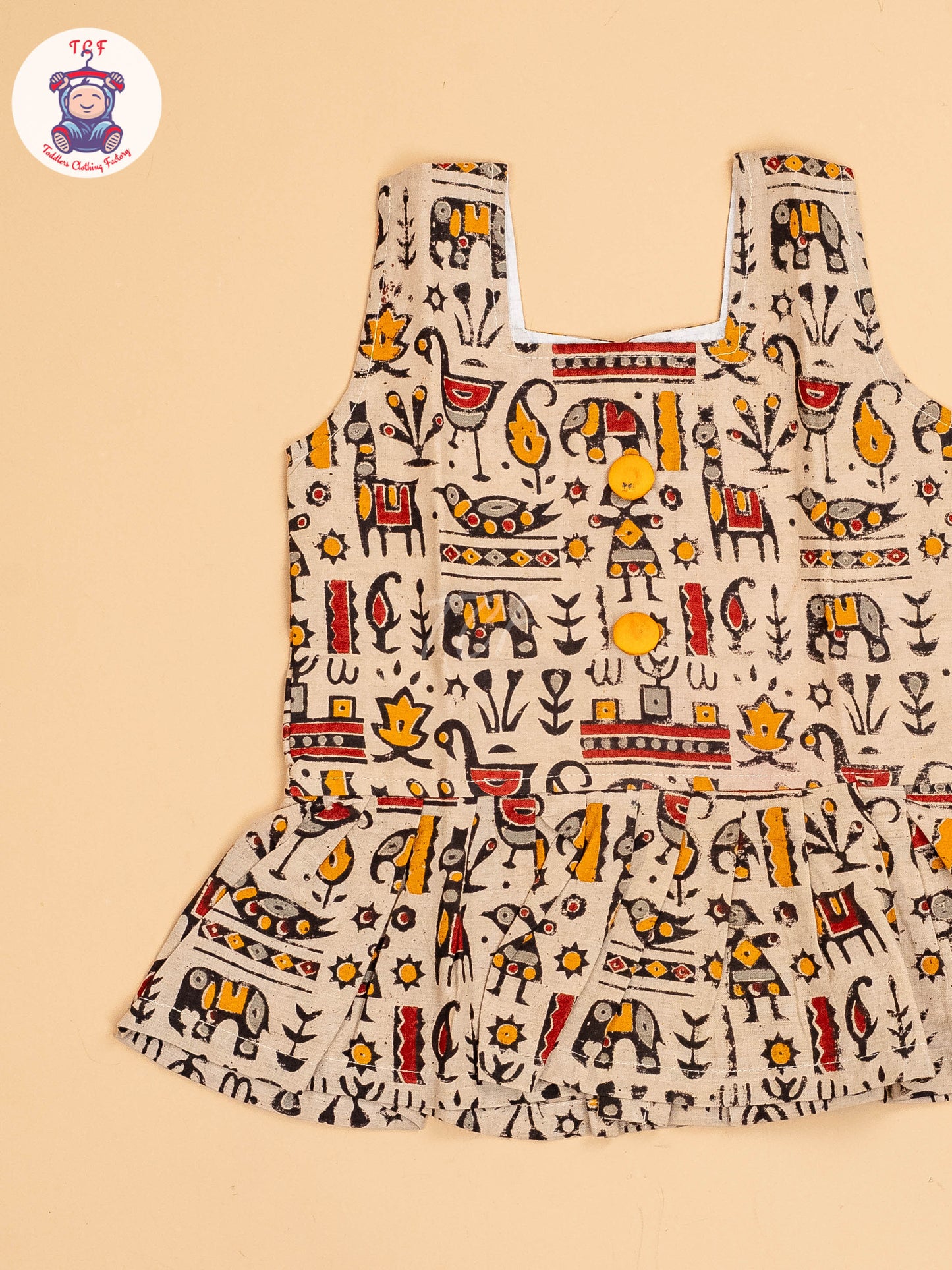 Cream - Girls Readymade Printed Kalamakari Sets