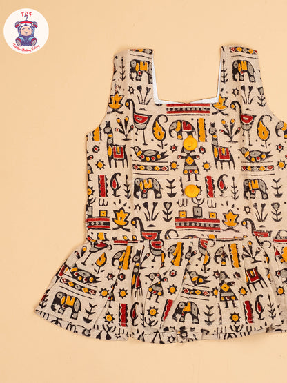 Cream - Girls Readymade Printed Kalamakari Sets