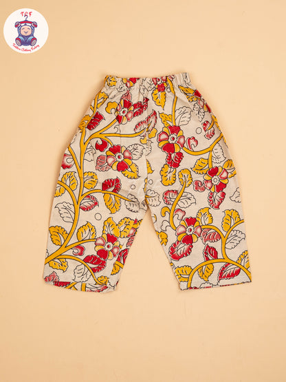 Cream - Girls Readymade Floral Printed Kalamakari Sets