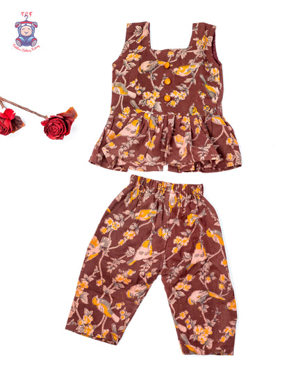 Maroon - Girls Readymade Birds Printed Kalamakari Sets