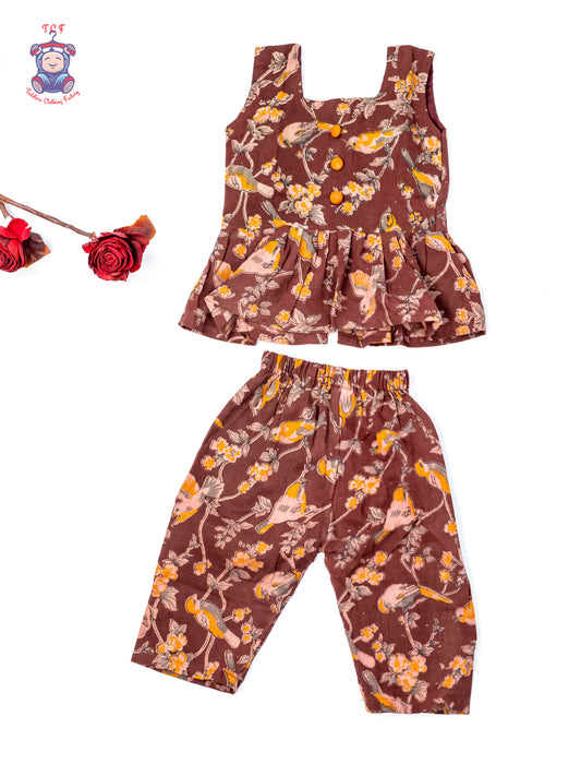 Maroon - Girls Readymade Birds Printed Kalamakari Sets