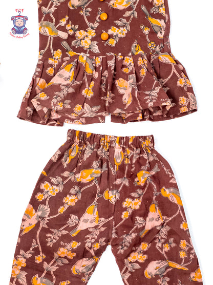 Maroon - Girls Readymade Birds Printed Kalamakari Sets