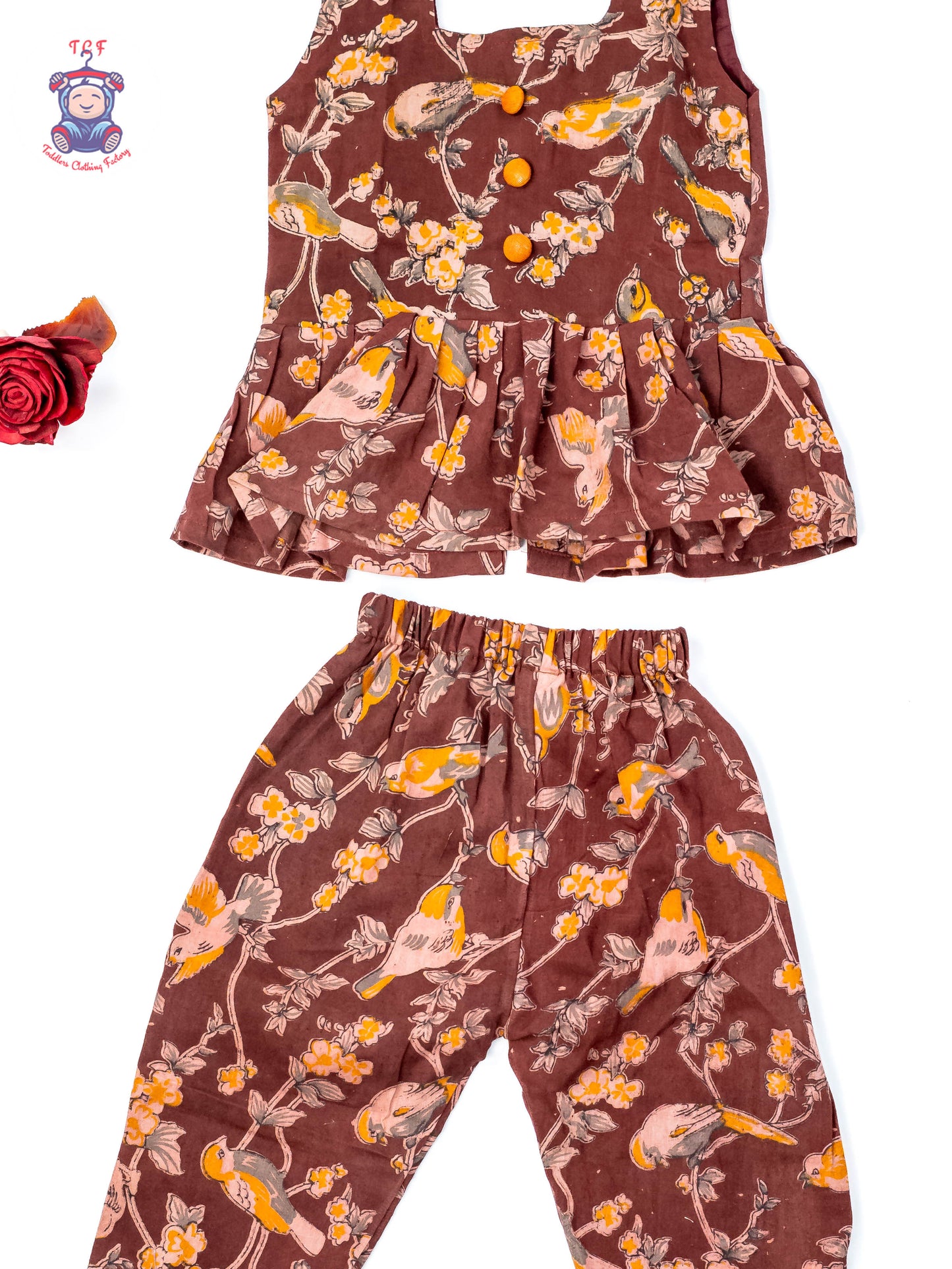 Maroon - Girls Readymade Birds Printed Kalamakari Sets