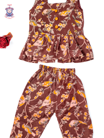 Maroon - Girls Readymade Birds Printed Kalamakari Sets