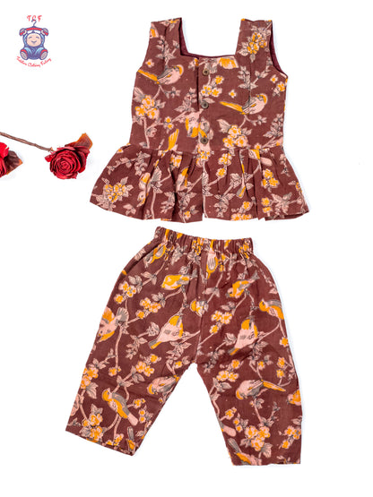 Maroon - Girls Readymade Birds Printed Kalamakari Sets