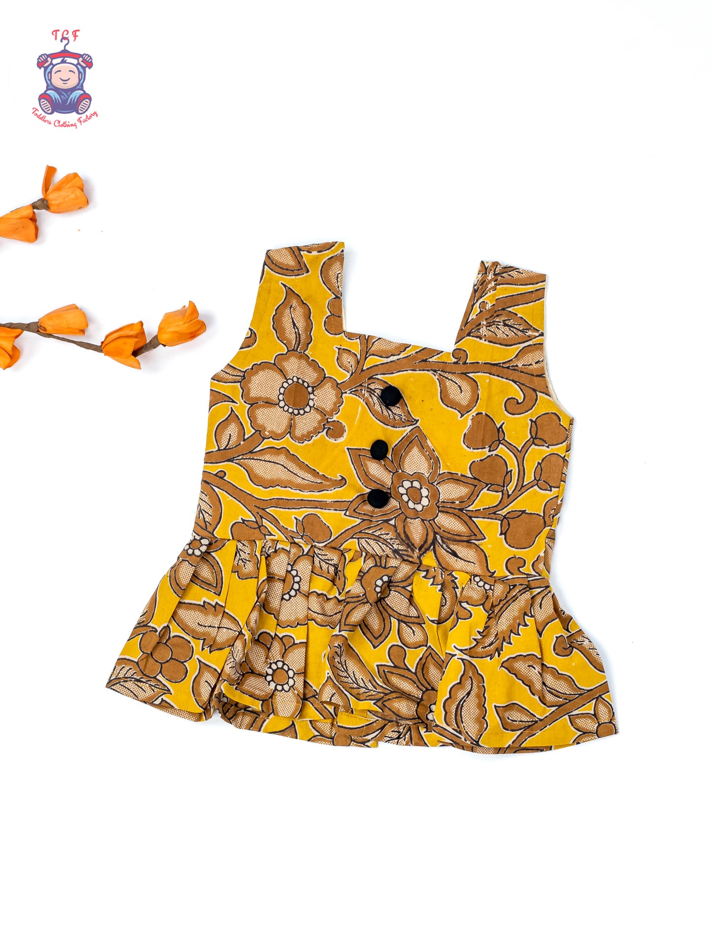 Mustard - Girls Readymade Floral Printed Kalamakari Sets