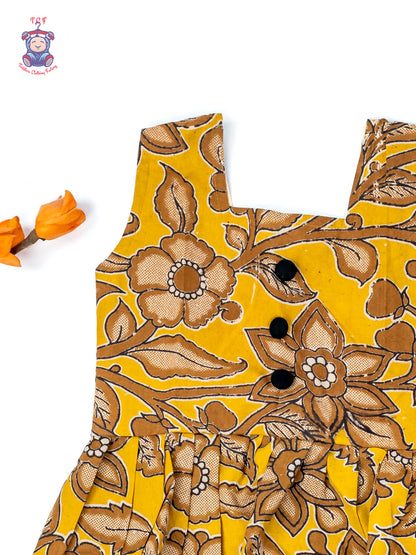 Mustard - Girls Readymade Floral Printed Kalamakari Sets