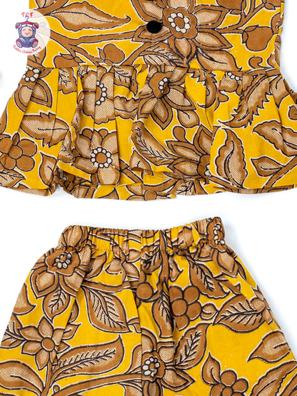 Mustard - Girls Readymade Floral Printed Kalamakari Sets