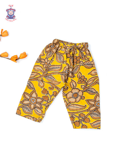 Mustard - Girls Readymade Floral Printed Kalamakari Sets