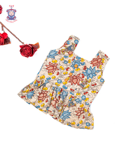 Half White - Girls Readymade Floral Printed Kalamakari Sets