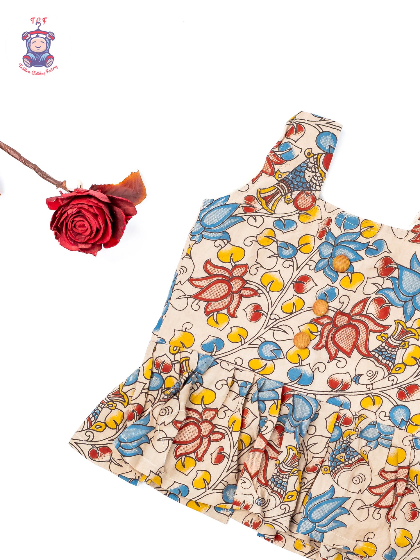 Half White - Girls Readymade Floral Printed Kalamakari Sets