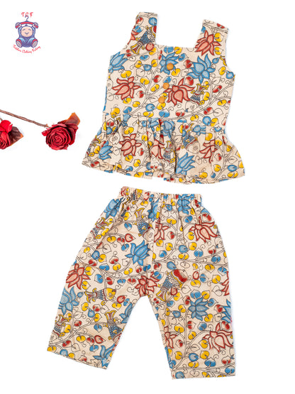 Half White - Girls Readymade Floral Printed Kalamakari Sets