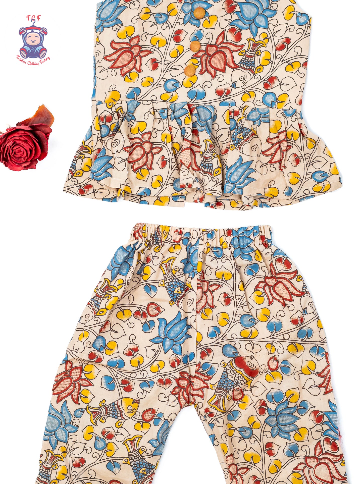Half White - Girls Readymade Floral Printed Kalamakari Sets