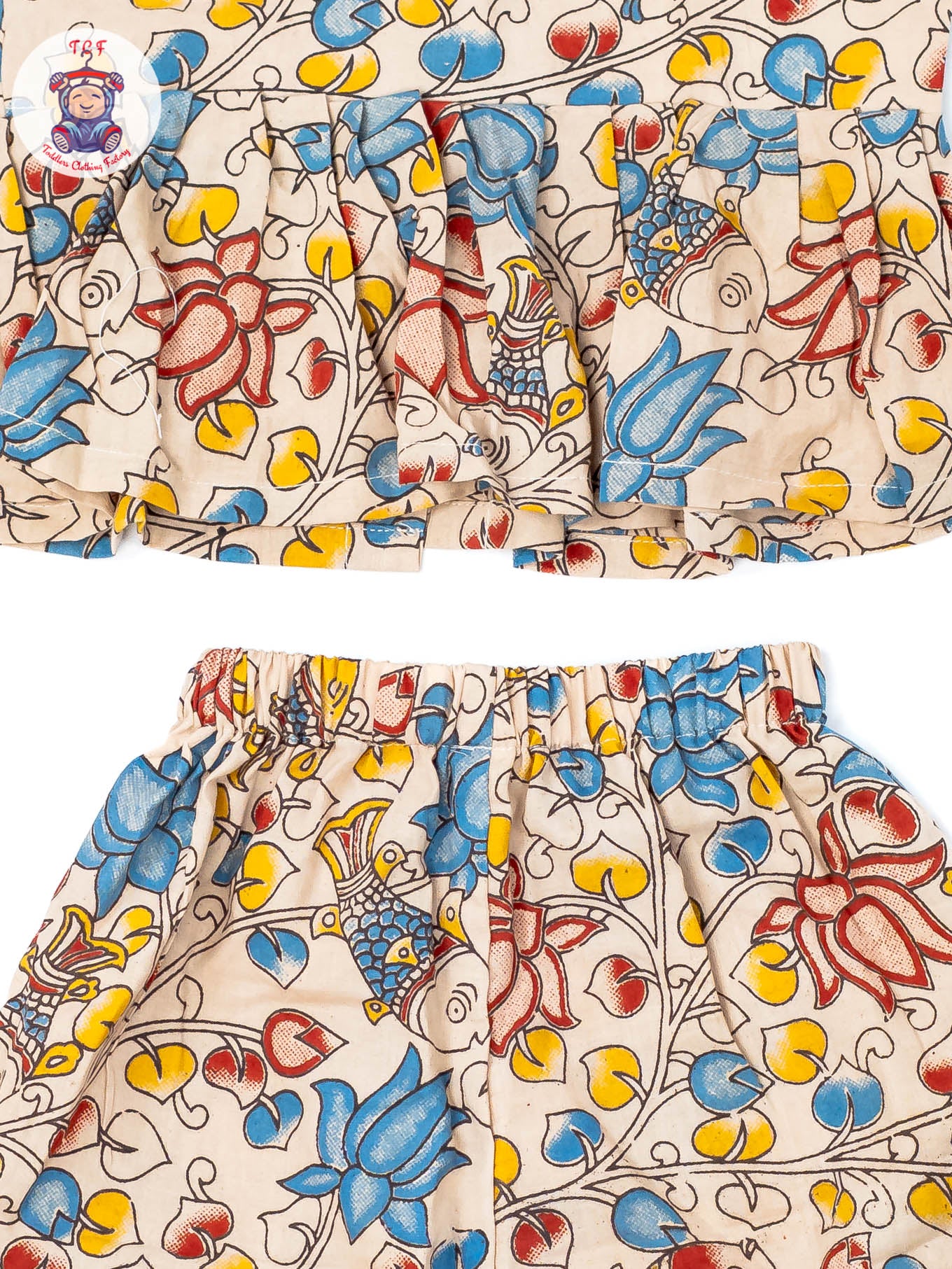 Half White - Girls Readymade Floral Printed Kalamakari Sets