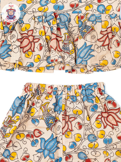 Half White - Girls Readymade Floral Printed Kalamakari Sets