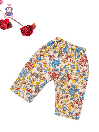 Half White - Girls Readymade Floral Printed Kalamakari Sets
