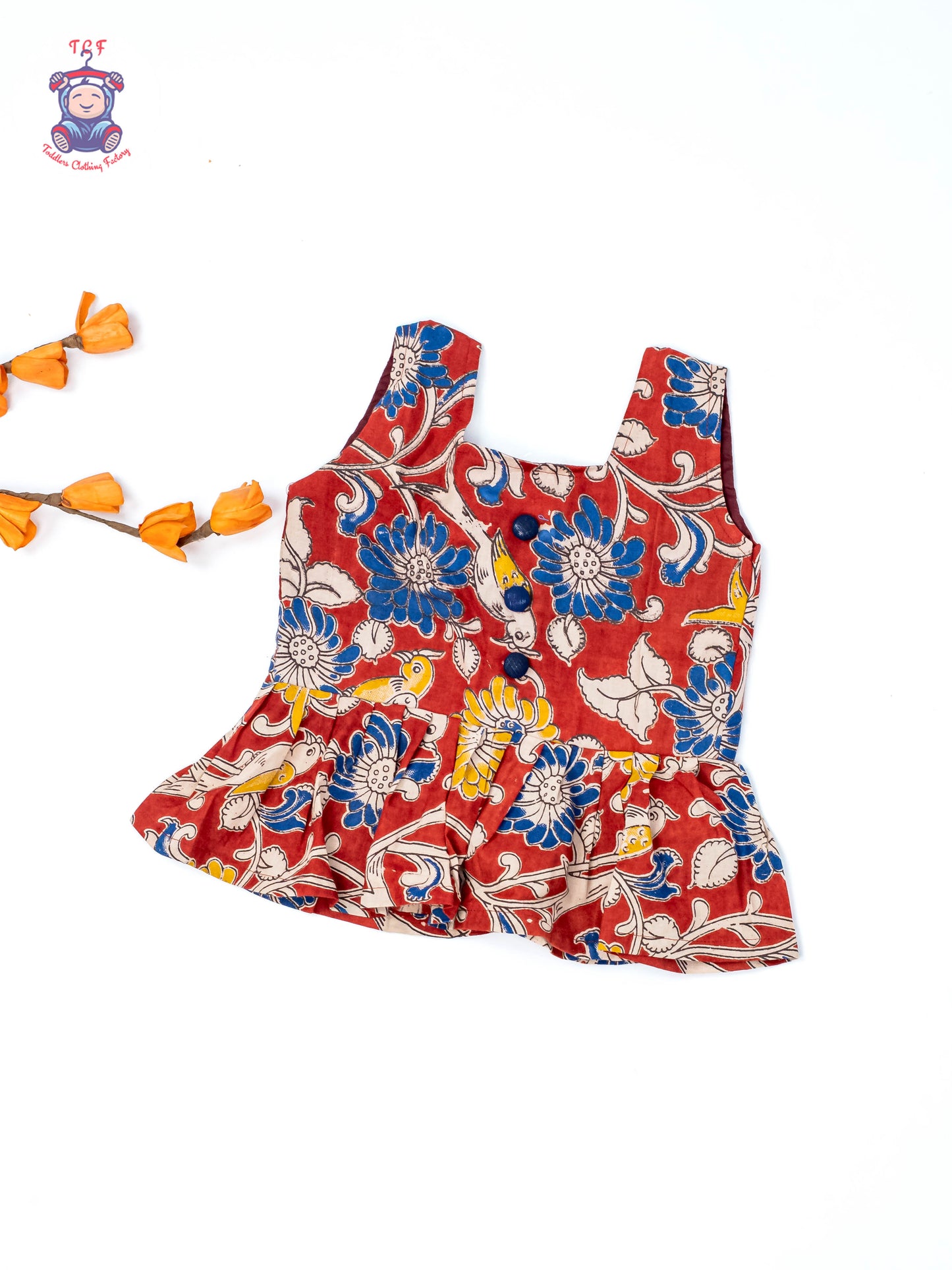 Maroon - Girls Readymade Floral Printed Kalamakari Sets