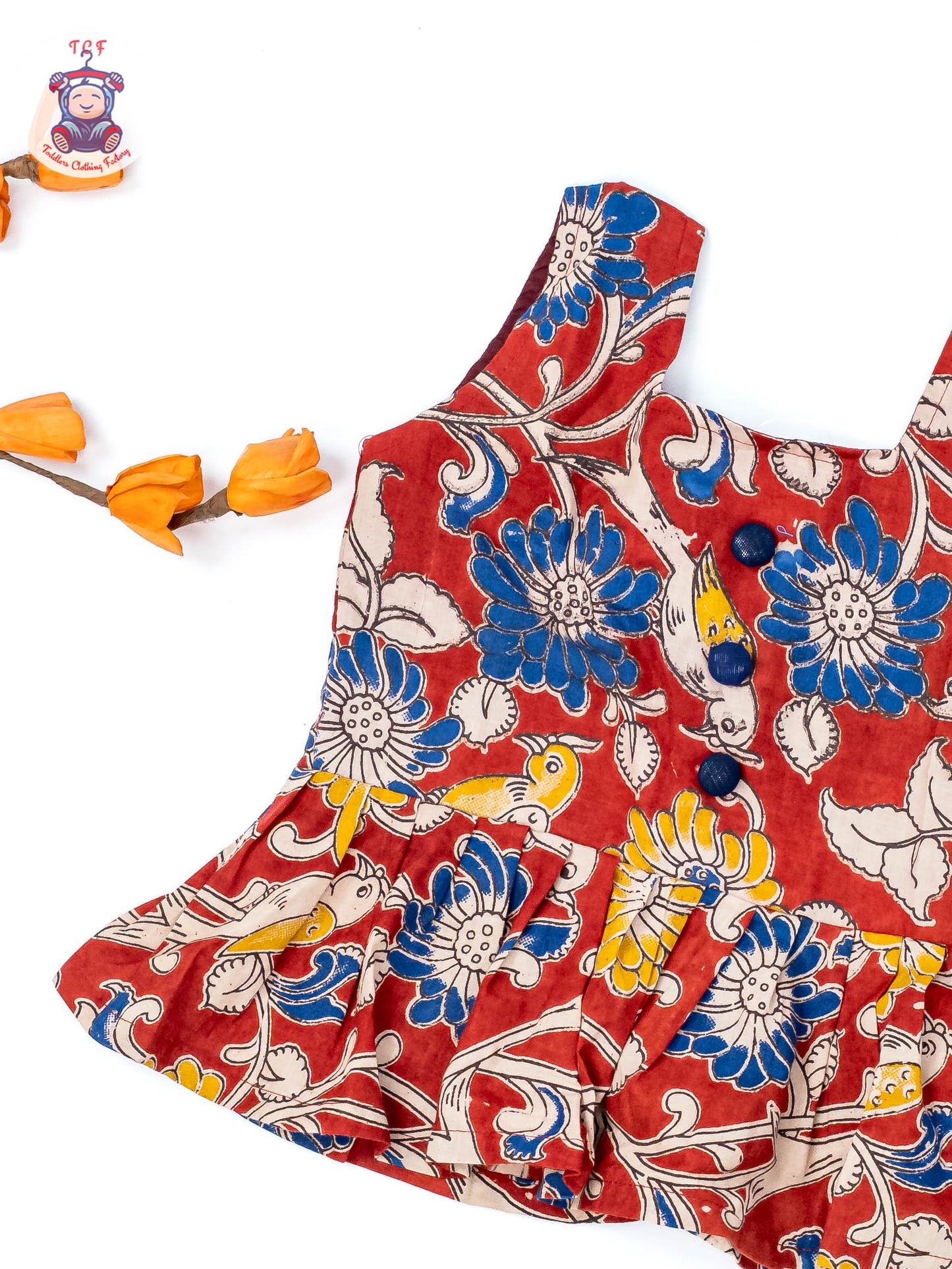 Maroon - Girls Readymade Floral Printed Kalamakari Sets