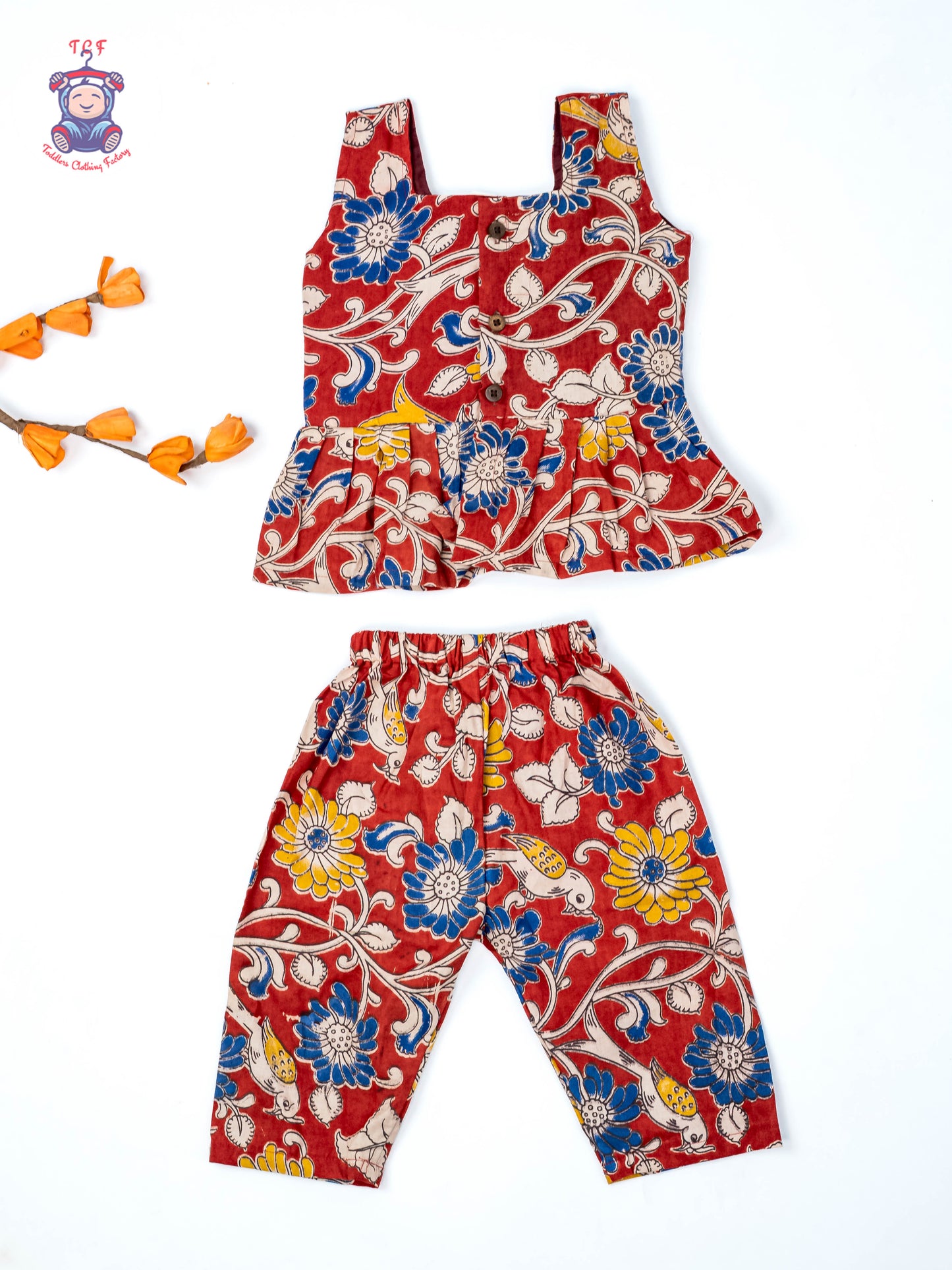 Maroon - Girls Readymade Floral Printed Kalamakari Sets