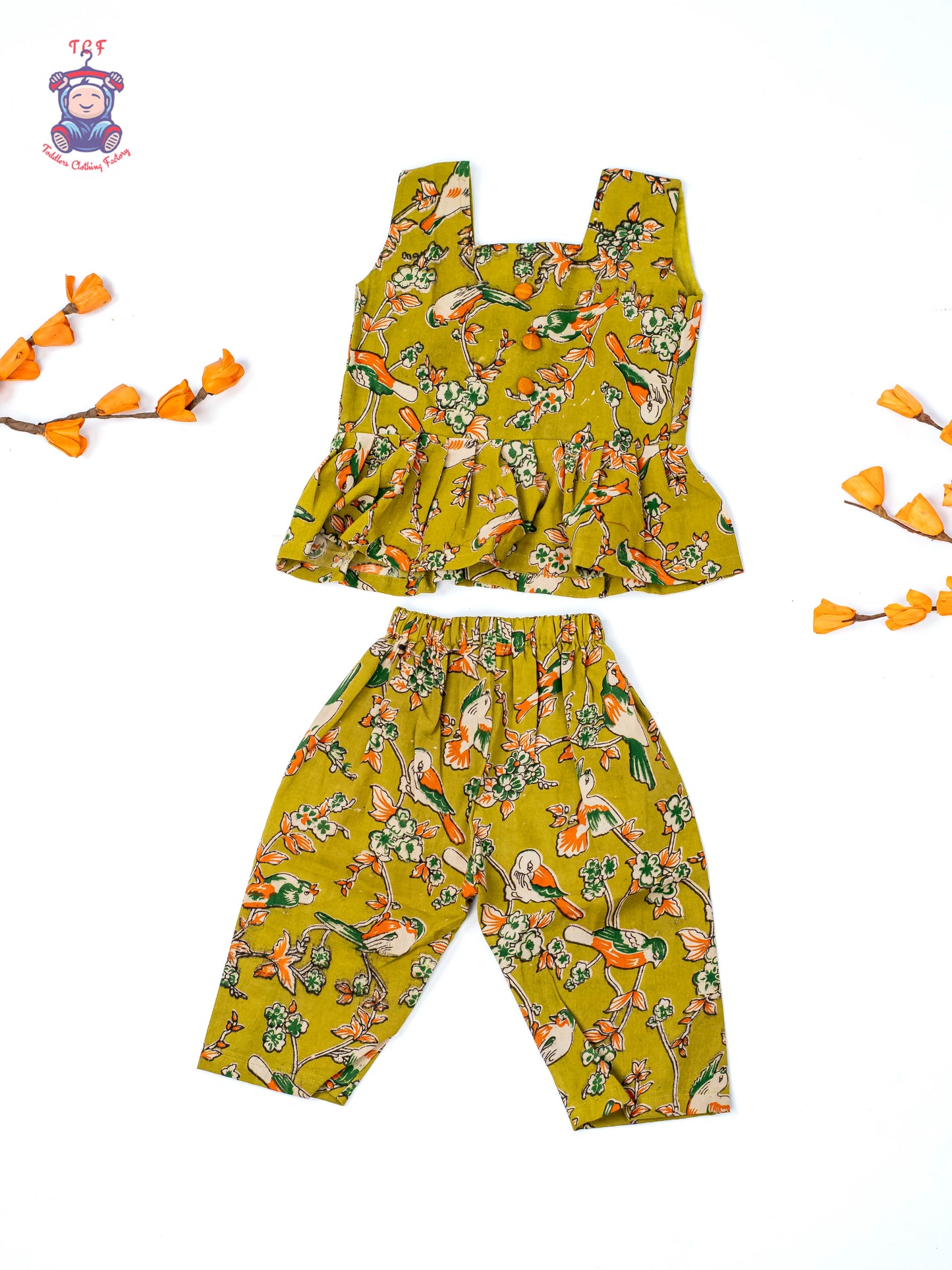 Green - Girls Readymade Birds Printed Kalamakari Sets