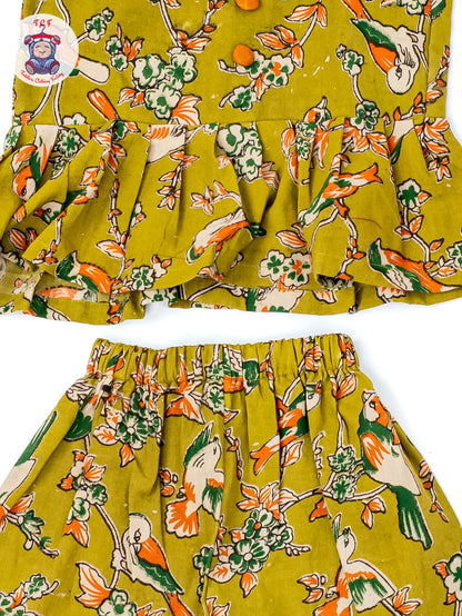 Green - Girls Readymade Birds Printed Kalamakari Sets