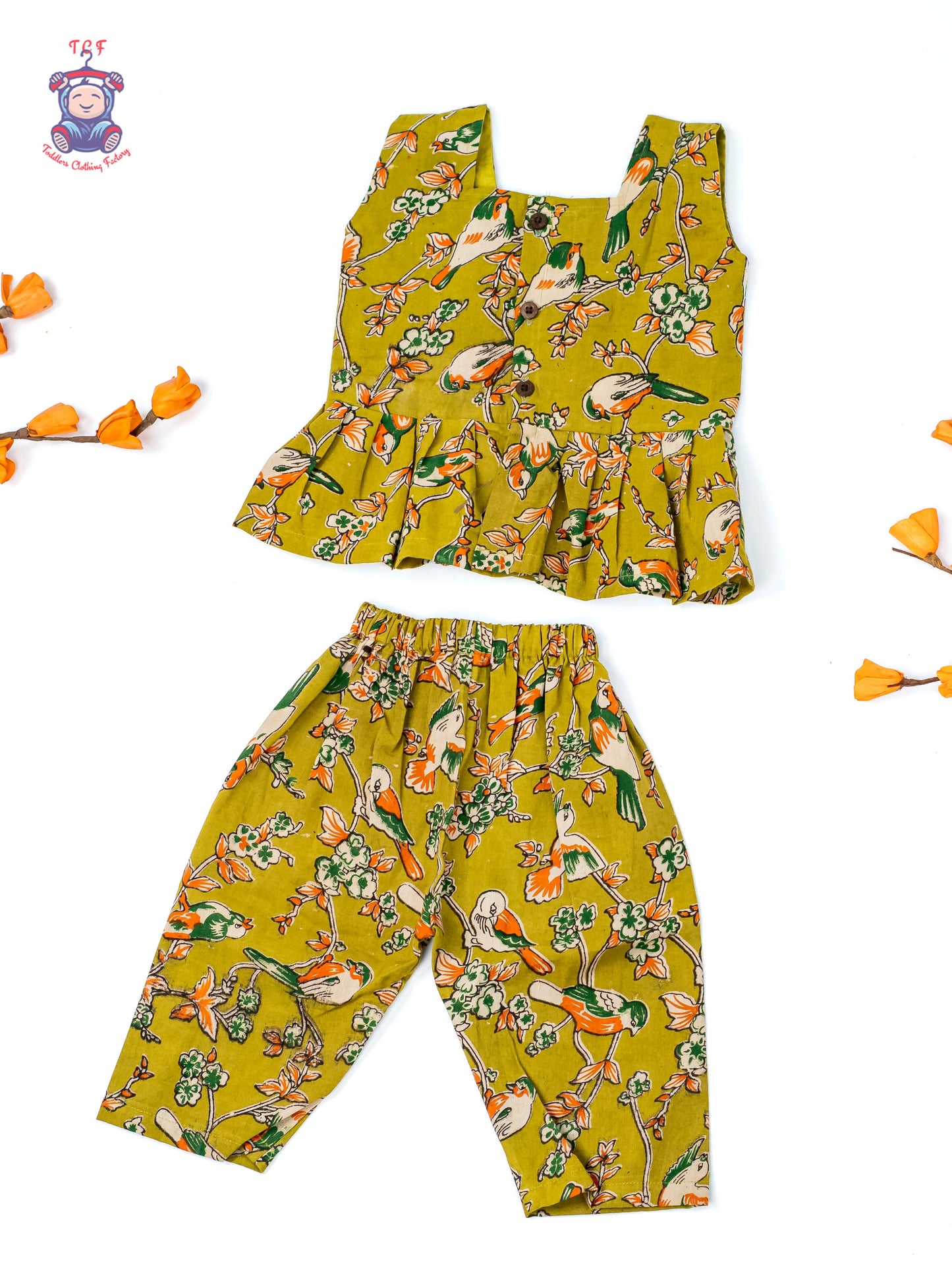 Green - Girls Readymade Birds Printed Kalamakari Sets