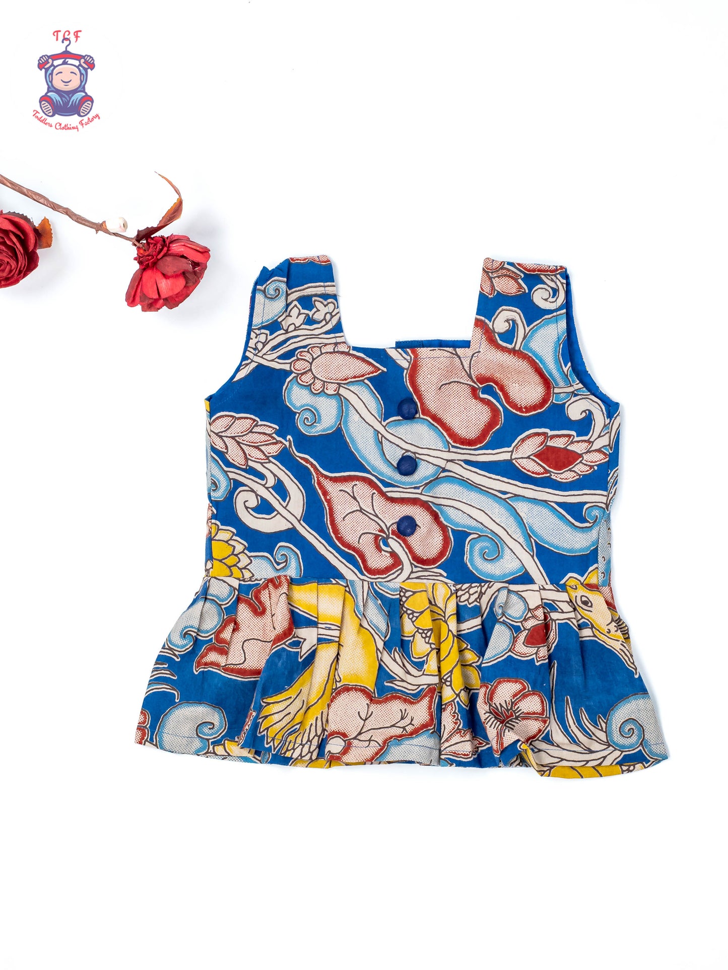 Blue - Girls Readymade Floral Printed Kalamakari Sets