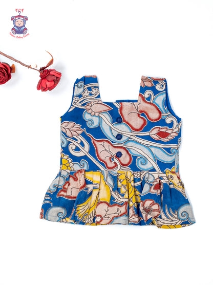 Blue - Girls Readymade Floral Printed Kalamakari Sets